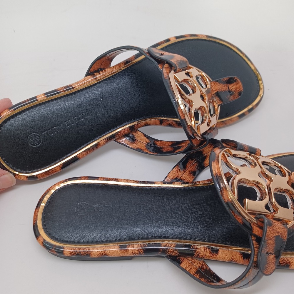 Tory Burch Sandal Patent Leopard Print Flats Womens US 7 or 7.5 - Picture 4 of 13